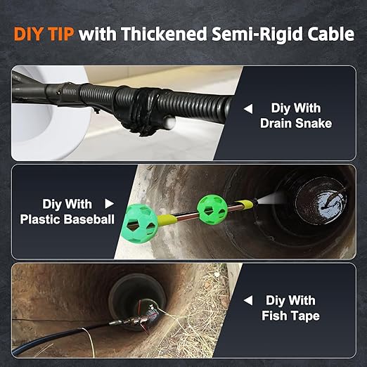 Triple Lens Sewer Camera 50ft | 5" IPS Screen Borescope with Light | 1080P HD Drain Snake Camera for Plumbing Pipe HVAC Inspection Cam + Case Green