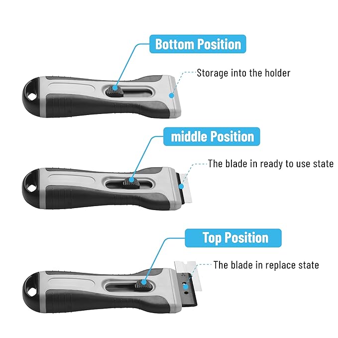 Bates- Razor Blade Scraper Tool, 2 Pack, Gray, 30 Extra Carbon Steel Blades, Anti-Slip Ergonomic Handle Design, Razor Scraper with Buid-In Blade Storage for Cleaning Window, Paint, Oven, Glass Stove