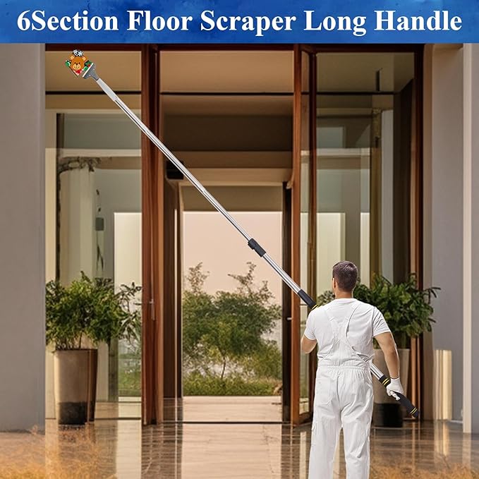 4"Razor Blade Floor Scraper with Long Handle,61in Adjustable Floor Scraper Heavy Duty with 10PCS Extra Metal Blades Paint Scraper for Cleaning Stickers Gum Glass Wall Tile (Retractable 82in)