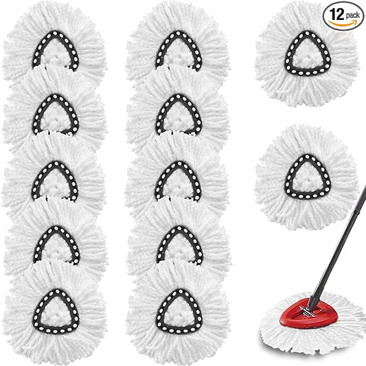 12Pack Spin Mop Replacement Heads,100% Microfiber Mop Head Replacement Compatible with Triangle Spin Mop, 360 Degree Spin Mop Refill for Easy House Cleaning Floor Mopping