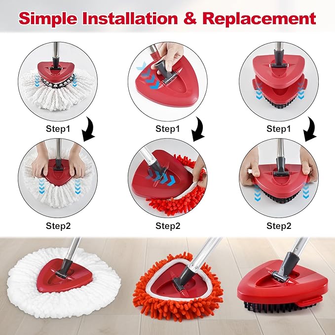 Mop Heads Replacements for Ocedar, Mop Replace Head for o Cedar Easywring 1 Tank, Spin Mop Replacement Head Include 4 Pack Spin Mop Refills Deep Cleaning, 1 Scrubber Mop Head and 1 Mop Base