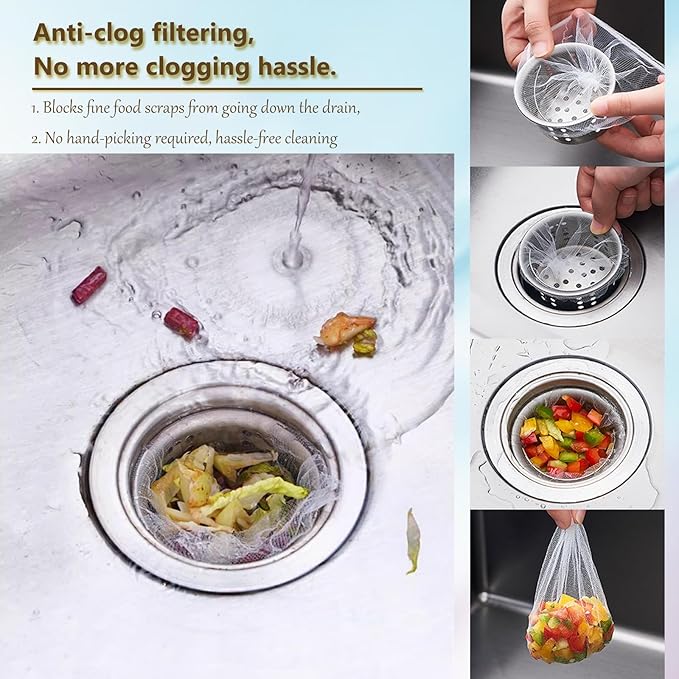 200 Sink Strainer Mesh Bags for Sink Drain Strainer,Anti-Clogging Disposable Drain Dovers Net Filter Sink Trash Catcher Bags for Kitchen,Bath,Tub Drain for Garbage Leftover Hair etc