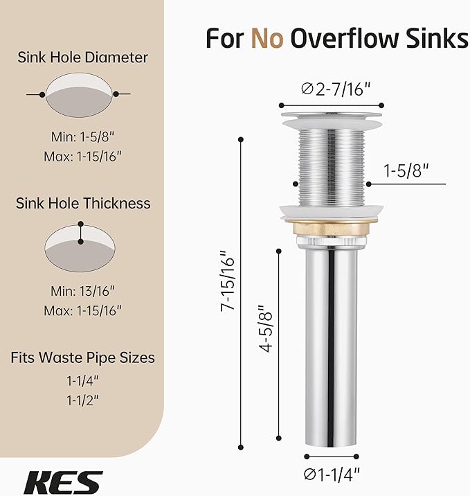 KES Bathroom Sink Grid Drain Without Overflow, Faster Drainage with Anti-Clog Grid, Polished Chrome Vanity & Vessel Drain Strainer, Solid Stainless Steel & Brass, S2021D-CH