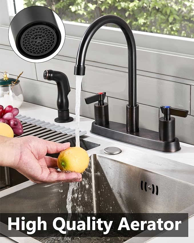 Kitchen Faucet with Sprayer 2 Handle Kitchen Sink Faucets 8 Inch Centerset 3 Hole with Supply Lines Oil Rubbed Bronze