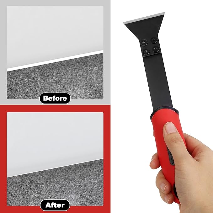 1 Caulk Remover Tool Set with 5-piece Blades - 8.7 Inch Industrial Floor Scraper Tool with Long-Handle, Replaceable Silicone Caulking Tool Kit for Glass Caulk, Adhesive, Sink Joint,Tiles, Walls