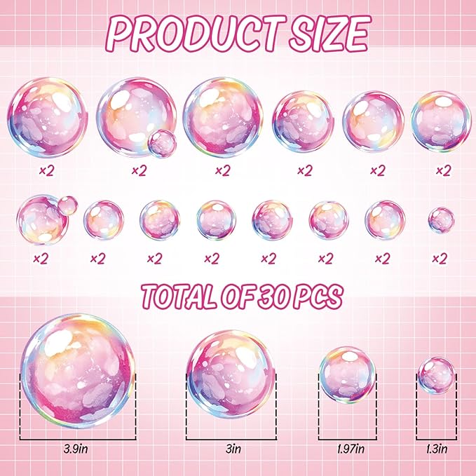 Whaline 30Pcs Bubble Non Slip Bathtub Stickers Under The Sea Cartoon Bubble Safety Shower Treads Adhesive Applique Decal with Scraper for Summer Bathroom Shower Floor