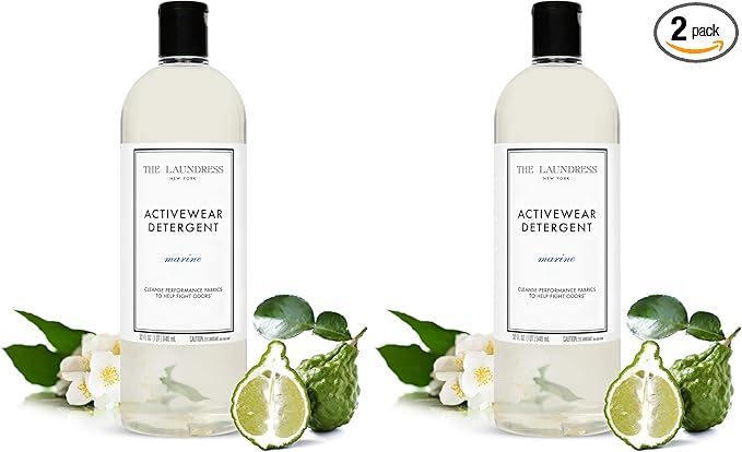 The Laundress Activewear Laundry Detergent, 32 Oz, Marine Fragrance, 4-in-1 Enzyme Blend for Workout Performance Fabrics, Fights Sweat Odors & Stains, USDA Certified Biobased Product (90%) (Pack of 2)