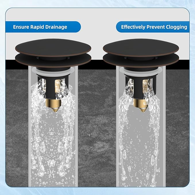 Universal Bathroom Sink Stopper, Metal Pop Up Sink Drain Strainer with Hair Catcher, Fit 1.1"-2.36" US Basin, Wash Basin Drain Plug, Big/Small Cover Cap, Brass Bounce Core, Oil Rubbed Bronze