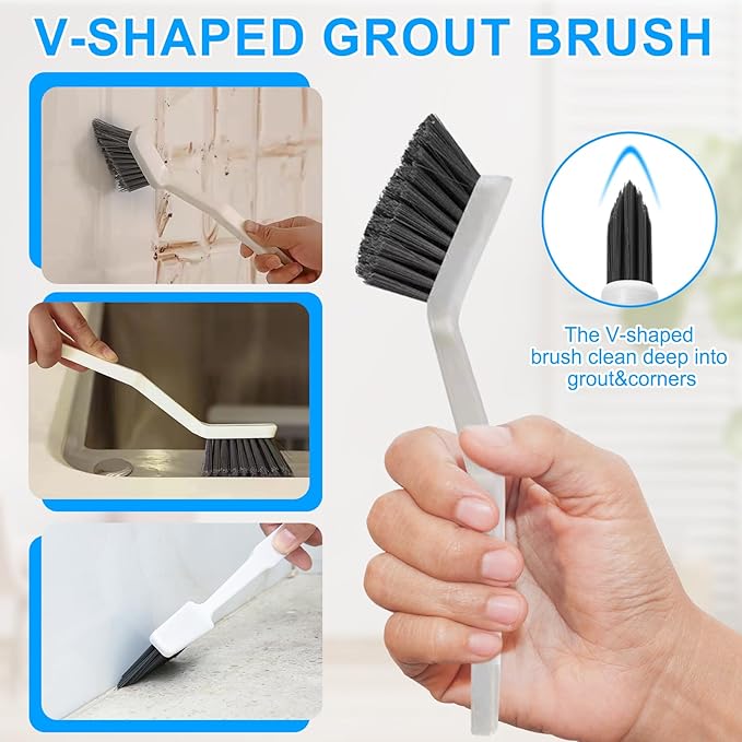 15 Pcs Crevice Cleaning Brush Set - Hard Bristle Cleaning Brush Supplies, V Shape Grout Cleaner Brush for Deep Cleaning Gap, Kitchen, Bathroom, Sink, Bottle, Blender, Corners & More