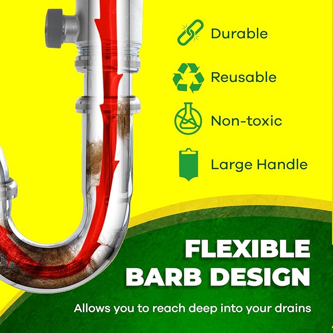 Zip-It Hair Drain Clog Remover, 25-inch Unclogger Tool for Shower, Tub & Sink in Seconds, Reusable, Flexible, Non-Toxic Drain Snake (3-pack)