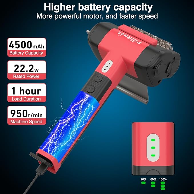 Electric Grill Brush, Cordless Rechargeable Grill Cleaner with LED Light - 950 RPM Spinning 304 Stainless Steel Head, Cool Fathers Day BBQ Accessories Gifts for Husband Dad Boyfriend Son or Brother