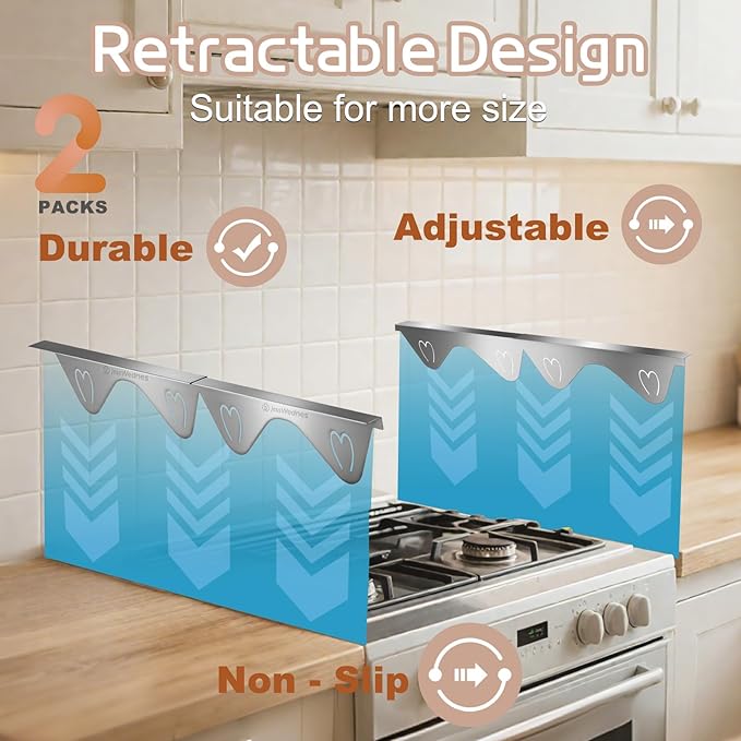 Stainless Steel Stove Gap Covers, Stove Gap Filler, Oven Gap Filler, Range Trim Kit in Kitchen, JessWednes 2 PCS Extendable Guard 13.8" to 27.5", Width 0.79", Heat Resistant and Easy to Clean (SILVER)