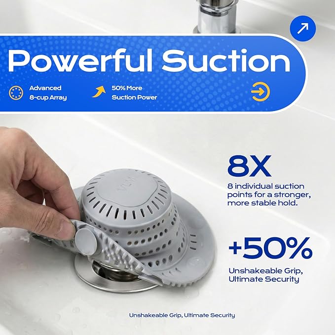 VLM 2 Pack Shower Hair Drain Catcher, Collapsible Silicone Hair Catcher Shower Drain with 8 Suction Cups - Drain Hair Catcher for Bathtub, Shower, Laundry, Sink,with Large Size & Bottom Drain Holes
