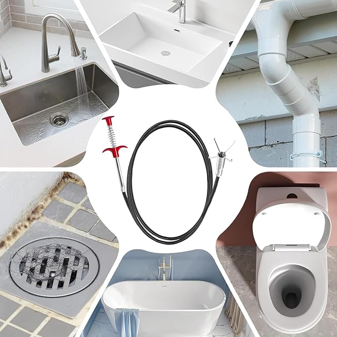 116" Drain Snake for Hair Clogs with 4 Claws Bendable Hose - Flexible Grabber Claw Pick Up Reacher Tool for Clogged Drains Opener