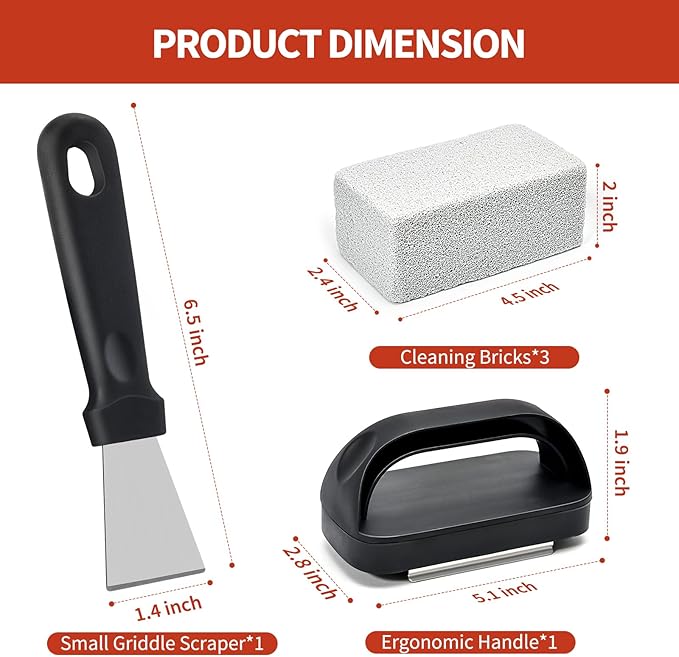 Griddle Cleaning Stone Brick, 5-Pack with Ergonomic Handle, Natural Pumice Block for Blackstone, Flat Top Griddles, Cast Iron, Ovens & BBQ Surfaces
