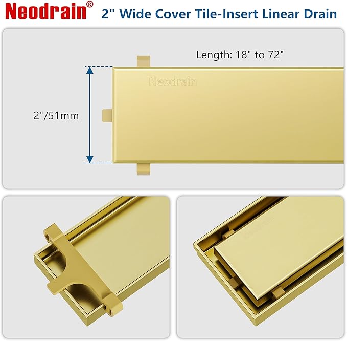 Neodrain Golden Plastic Clip for Linear Drain, Tile Tray supporter, for Neodrain 24",28",32",36",40",48",60",72" Tile-insert Shower Drain, with Lifting Hook, 6 PCS