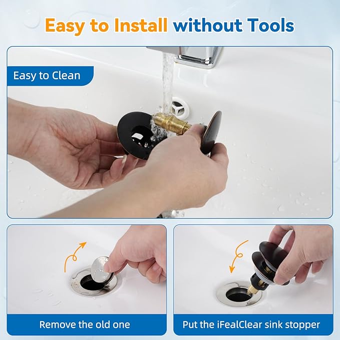 Universal Bathroom Sink Stopper, Metal Pop Up Sink Drain Strainer with Hair Catcher, Fit 1.1"-2.36" US Basin, Wash Basin Drain Plug, Big/Small Cover Cap, Brass Bounce Core, Oil Rubbed Bronze