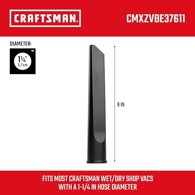 CRAFTSMAN CMXZVBE38611 1-1/4 in. Crevice Tool Wet Dry Vac Attachment, Industrial-Grade Shop Vacuum Accessory for Cleaning Tight Spaces, Fits 1-1/4 in. Hose Diameter