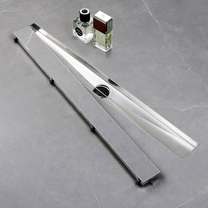 SaniteModar Linear Shower Drain, Shower Drain 16 inch Tile Insert 2 in 1 Panels, 304 Stainless Steel Brushed Shower Floor Drain, Shower Drain with Adjustable Feet and Hair Filters