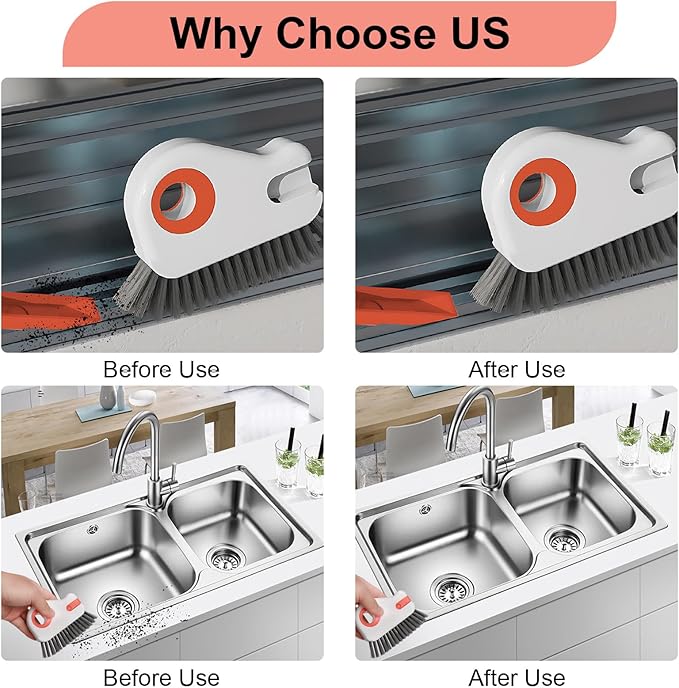 2 Pcs 2 in 1 Window Track Cleaner, Groove Cleaner Brush, Effective Window Sill Cleaner Tool Perfect for Sliding Door Tracks and Glass Door Grooves for Home Bathroom Kitchen Use (2 PCS)