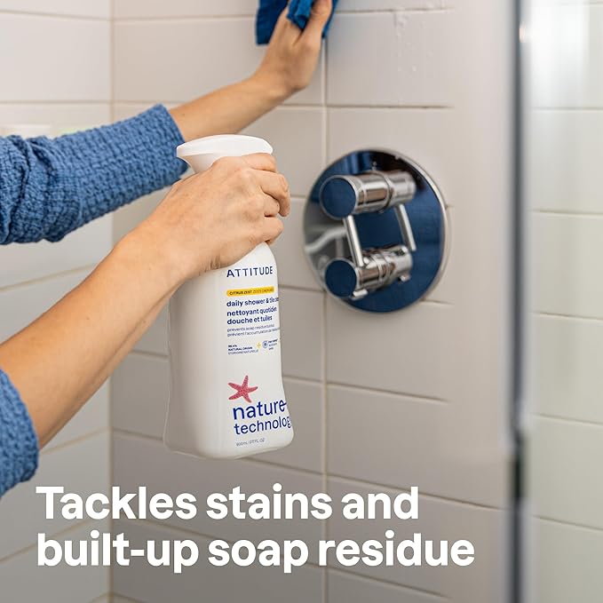 Attitude Daily Shower & Tile Cleaner, Citrus Zest, Plant Based, Cruelty Free, 27 Fluid Ounces (Pack of 1)