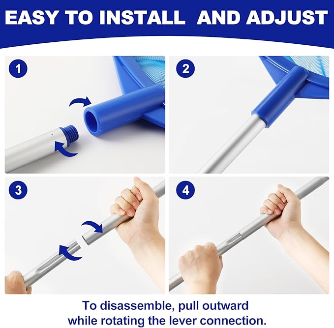 Pool Skimmer - Pool Skimmer Net with 5 Section Adjustable Telescopic Aluminum Pole, 23''- 60'', Pool Net Skimmer Rake with Ultra Fine Mesh , Pool Leaf Skimmer for Swimming Pools, Spas, Hot Tubs