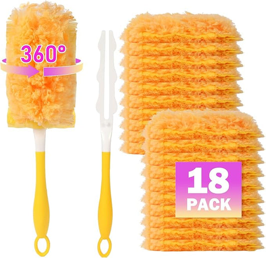 18 Pack Heavy Duty Duster Refills for Swiffer Duster, with 1 Handle, Multisurface 360° Dusters with 4X Microfibers, Unscented Disposable Duster Refills for Cleaning Home, Helps Remove Allergens