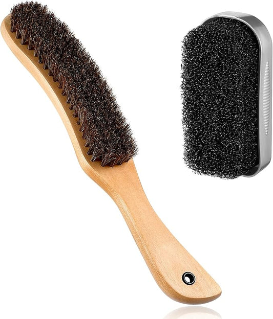 Patelai 2 Pcs Horsehair Felt Hat Brush Kit Lint Brush with Cleaning Sponge Felt Cowboy Hat Remover Kit Remove Dust Lint Brushes for Clothes Western Hats, Shoes(Wooden Color,Wood)