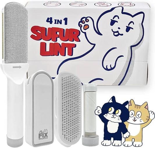 SufurLint 4-in-1 Pet Hair Remover & Grooming Brush - Multi-Functional Cat Deshedding Tool, Reusable Lint Roller for Furniture and Clothing, Professional Pet Massage & Cleaning Brush for Dogs & Cats