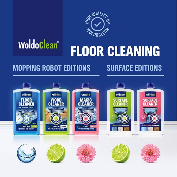 WoldoClean Robot Floor Cleaner Liquid 25.36 fl.oz - Fresh Scent & Anti-Clog, Compatible with Roborock, Dreame, Roomba, Tineco, Daily Use Concentrate