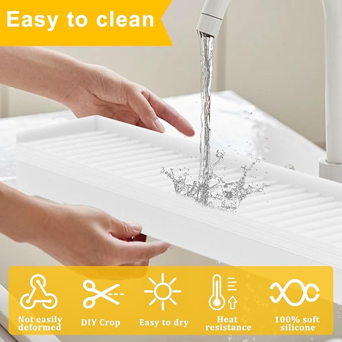 Silicone Sink Edge Protectors - Multifunction Accessories, Splash Guard & Draining Mat for Kitchen, Bathroom Sink, Steel, Granite, Quartz Countertops (Transparent, 4 * 30in)
