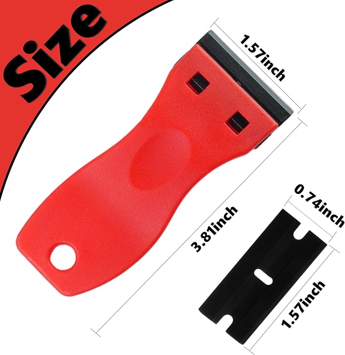 2 Pack Non-Scratch Plastic Scrapers, 8 Replacement Razor Blades, House & Car Cleaning Tool for Glass, Cooktop, Oven, Stove, Remove Stain, Paint, Glue (black red)