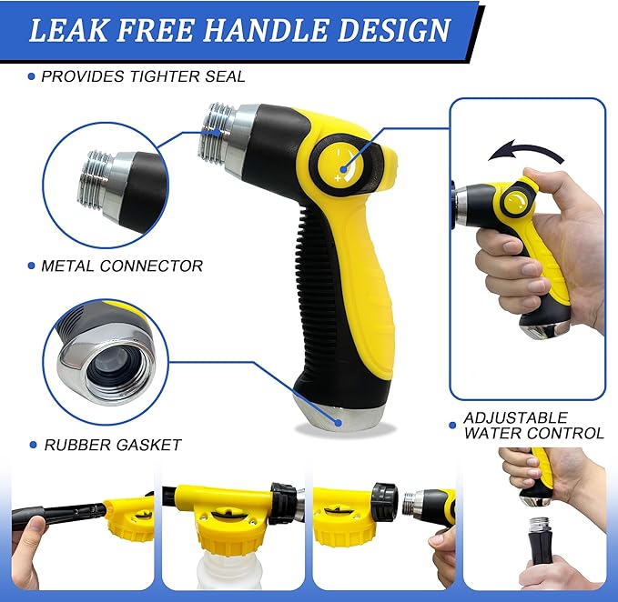 Foam Gun Car Wash Sprayer + Washing Sponge & Absorbent Towel, Hose Nozzle Foam Cannon Car Washing Kit, for Garden Cleaning, Pet Showering (Yellow)
