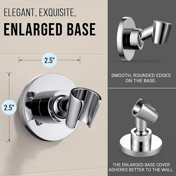 G-Promise All Metal Handheld Shower Head Holder, Adjustable Wall Mount Shower Wand Bracket, Strong Adhesive Disc Mount or Drill Installation (Round, Chrome)