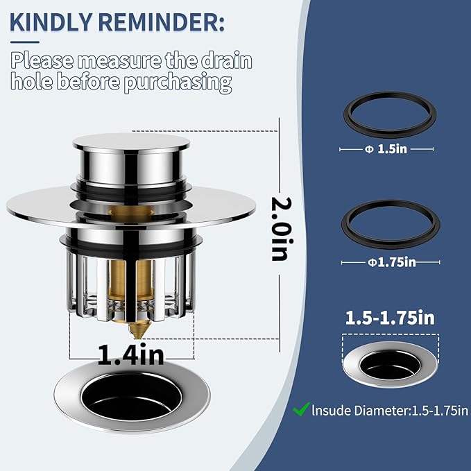 Universal 2 in 1 Bathtub Drain Stopper Bathtub Drain Hair Catcher，Pop-up Tub Stopper with Effective Filter Basket, Anti-Clogging Bathtub Drain Plug Bath Tub Stoppers for 1-1/2 to 1-3/4"" (Silvery)