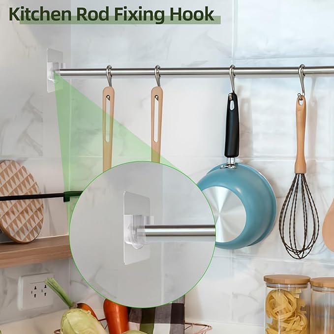4 Pack Shower Curtain Rod Holder for Wall, Waterproof Shower Rod Holder with Strong Adhesive, Tension Curtain Rod Bracket No Drilling,Transparent(Rod Not Included)