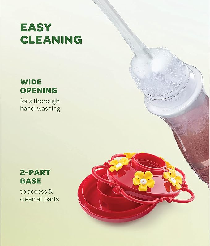Hummingbird Feeder 10 oz Plastic Hummingbird Feeders for Outdoors, with Built-in Ant Guard - Circular Perch with 5 Feeding Ports - Wide Mouth for Easy Filling/2 Part Base for Easy Cleaning