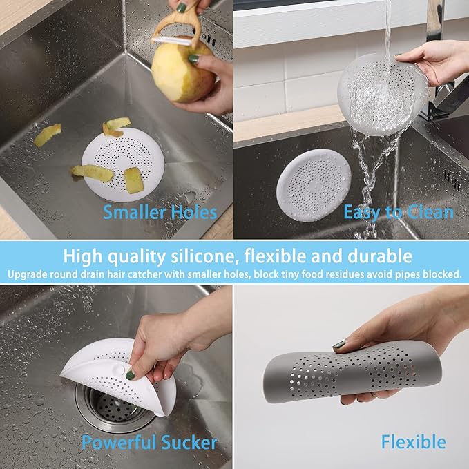 2 Pack Drain Hair Catcher Durable Silicone Hair Stopper Shower Drain Covers Easy to Install and Clean Suit for Bathroom Bathtub and Kitchen