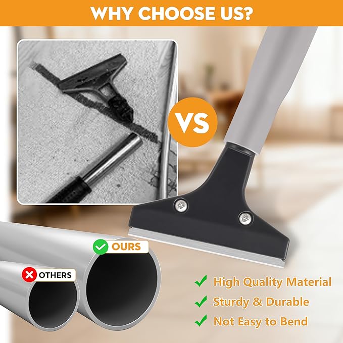 Heavy Duty 4-inch Razor Blade Floor Scraper, 50 Inch Long-Handle, Cleaning Glass Wall Scraper, with 10 Blades, Painting stripping tools, Tile, Floors, Walls
