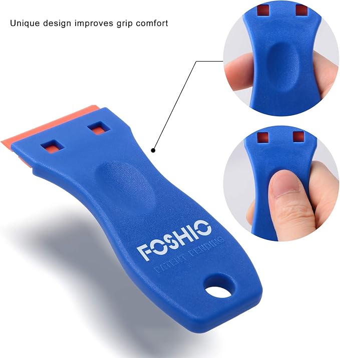 FOSHIO Plastic Razor Blade Scraper Include 2PCS Scraper Tool and 100PCS Blades for Gasket Remover, Labels Decal and Adhesive Remover for Windows and Glass