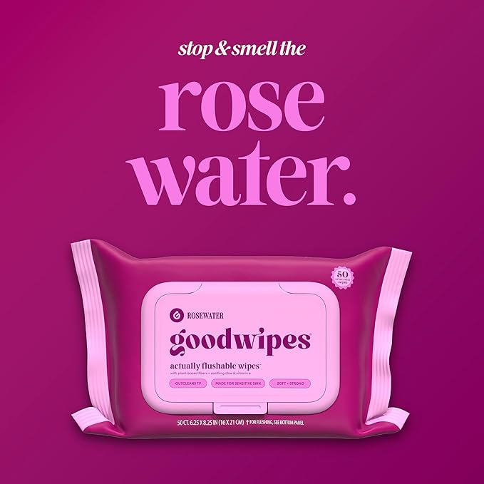 goodwipes Flushable Wipes Bulk Pack, Rosewater Adult Wet Wipes for Women & Men, Sewer & Septic Safe, Toilet & Bathroom Essentials, Extra Large, 418 Count (8 Packs and 1 Travel Pack)