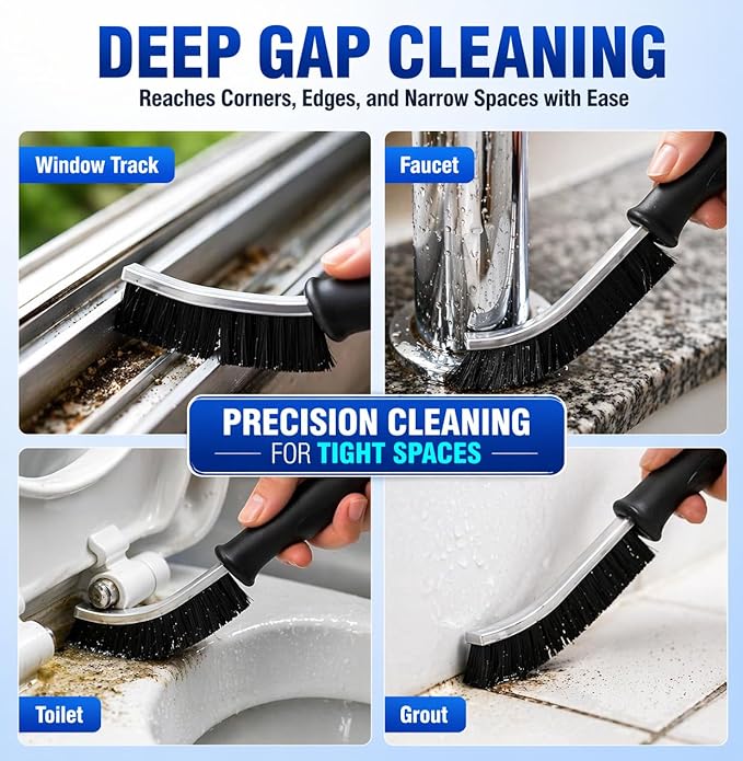Cadley Cleaning Brush Set of 4, Cleaning Brushes for Household Use, Grout Cleaner Brush with Long Handle, Gap Cleaning Tool, Hard Bristle Brushes for Bathroom, Kitchen & Home Essentials