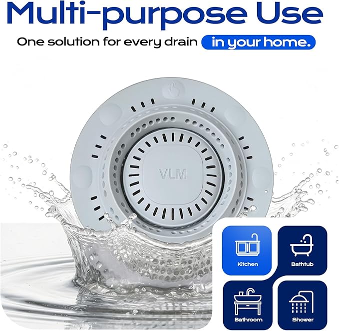 VLM 2 Pack Shower Hair Drain Catcher, Collapsible Silicone Hair Catcher Shower Drain with 8 Suction Cups - Drain Hair Catcher for Bathtub, Shower, Laundry, Sink,with Large Size & Bottom Drain Holes