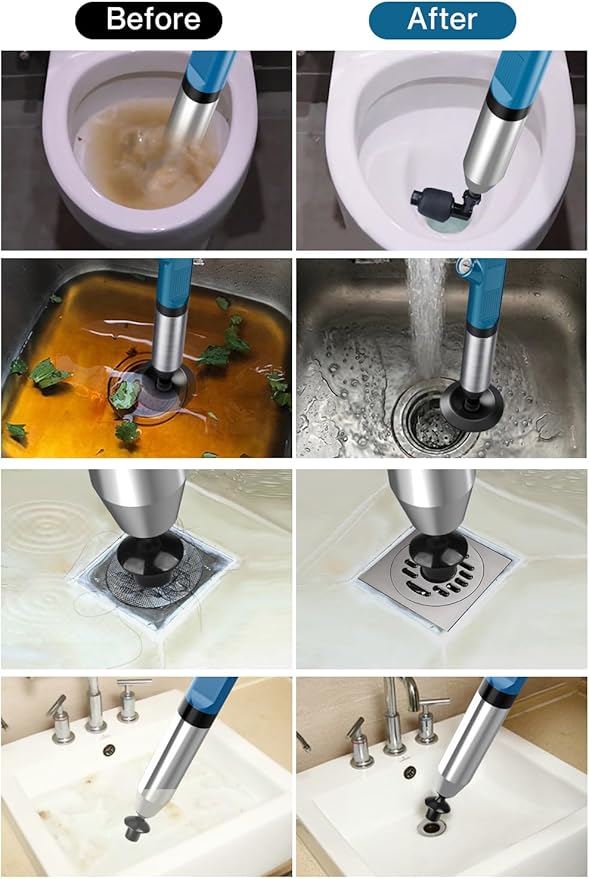 Toilet Plunger Set, High Pressure Air Plunger Drain Clog Remover, Sink Plungers for Bathroom, Snake Drain Blaster with Real-Time Barometer for Toilet Unclogger,Kitchen,Shower,Pipe,Floor,Sewer