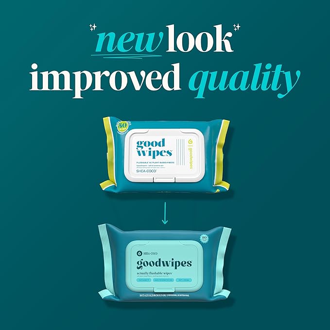 goodwipes Flushable Wipes Bulk Pack, Shea-Coco Adult Wet Wipes for Women & Men, Sewer & Septic Safe, Toilet & Bathroom Essentials, Extra Large, 418 Count (8 Packs and 1 Travel Pack)