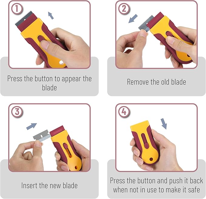 Bates- Razor Blade Scraper Tool, 2 Pack, 30 Extra Steel Blades, Anti-Slip Ergonomic Handle Design, Razor Scraper Set for Cleaning Window, Paint, Oven, Glass, Stove