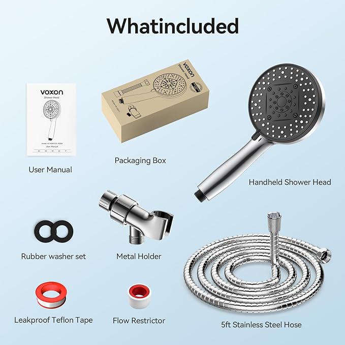 VOXON Shower Head High Pressure 10 Functions, Built-in 2 Power Wash Mode to Clean Corner, Non-Clogging Nozzles, Leakproof Stainless Steel Hose&Adjustable Bracket,for Man, Women, Pet