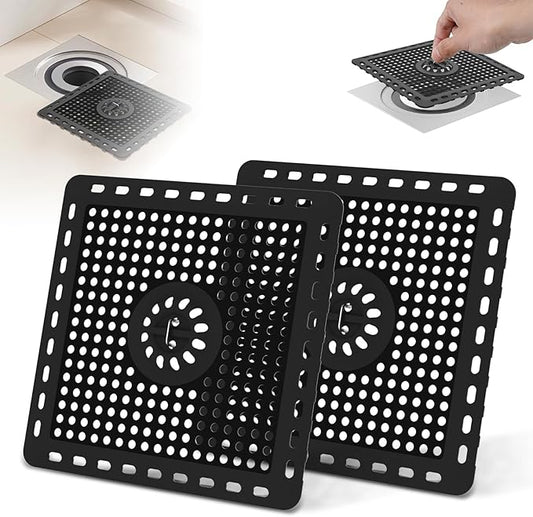 Hibbent 2 Pack Shower Drain Hair Catcher, Shower Drain Cover for Bathroom Floor 6" Drain, Anti-Clogging Bathtub Drain Strainer, Stainless Steel Kitchen Sink Drain Strainer with Handle, Matte Black