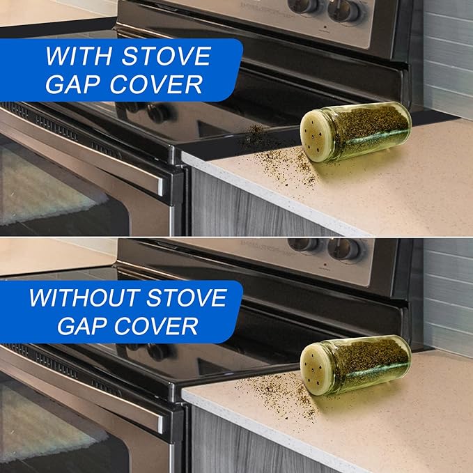 Silicone Stove Counter Gap Cover (2 Pack),Easy Clean Heat Resistant Wide & Long Kitchen Stove Gap Filler,Seals Spills Between Counters, Oven, Stovetops, Washing Machines, Washer, Dryer(30 in, Black)
