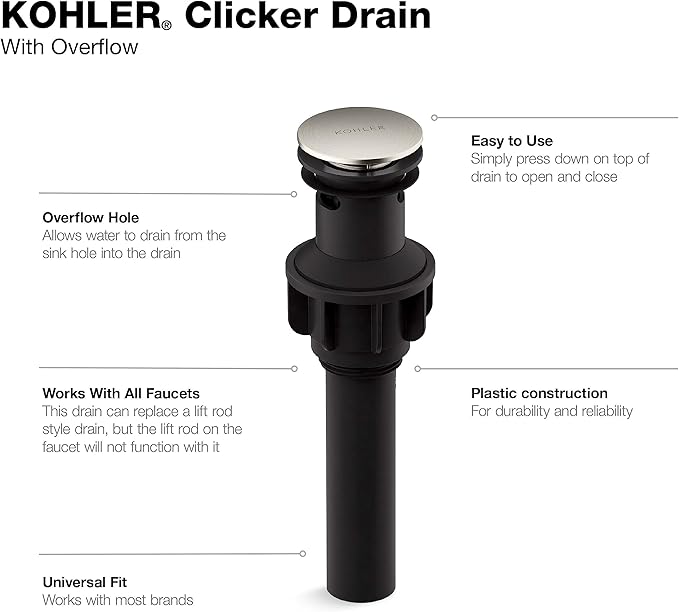 Kohler RH1274364-BN Bathtub Drain, ‎2.76 x 2.76 x 9.72 inches, Vibrant Brushed Nickel (Pack of 3)